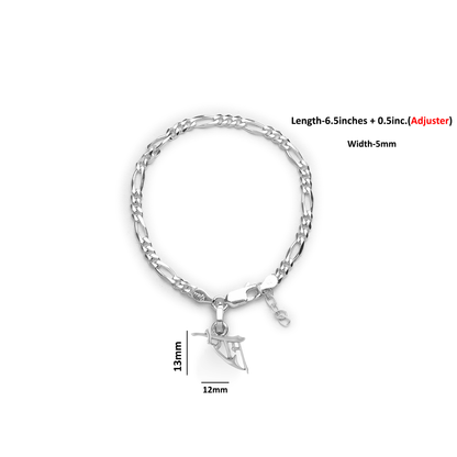 Akshat Sapphire 92.5% pure Sterling Silver Figaro Designer Bracelet with Charm Ram Name for Girls and Women