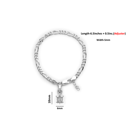 92.5% pure Sterling Silver Figaro Designer Bracelet with fashionable Tortoise for Girls and Women
