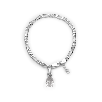 Akshat Sapphire 92.5% pure Sterling Silver Figaro Designer Bracelet with Charm Buddha for Girls and Women