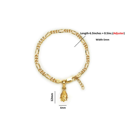 22KT gold plated 92.5% pure Sterling Silver Figaro Designer Bracelet with Charm Buddha for Girls and Women