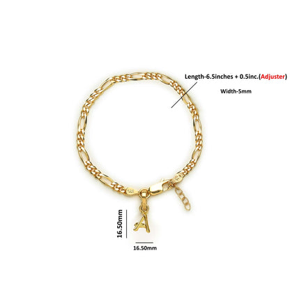 Akshat Sapphire 22KT gold plated 92.5% pure Sterling Silver Figaro Designer Bracelet with A Alphabet for Girls and Women