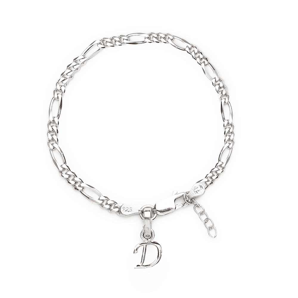 Akshat Sapphire 92.5% pure Sterling Silver Figaro Designer Bracelet with D Alphabet for Girls and women