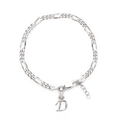 Akshat Sapphire 92.5% pure Sterling Silver Figaro Designer Bracelet with D Alphabet for Girls and women