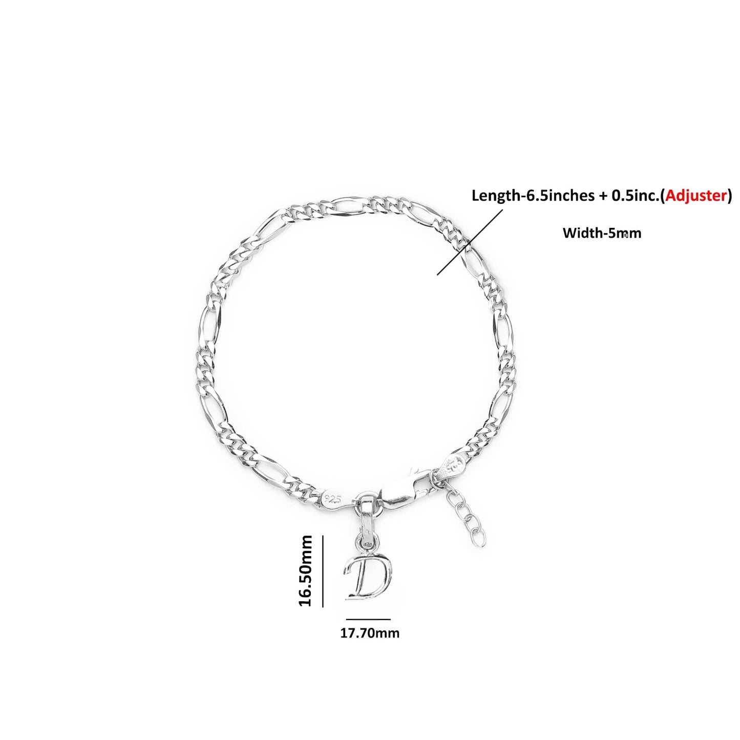 Akshat Sapphire 92.5% pure Sterling Silver Figaro Designer Bracelet with D Alphabet for Girls and women
