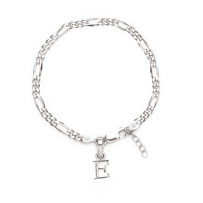 Akshat Sapphire 92.5% pure Sterling Silver Figaro Designer Bracelet with E Alphabet for Girls and women
