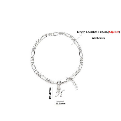 Akshat Sapphire 92.5% pure Sterling Silver Figaro Designer Bracelet with H Alphabet for Girls and women