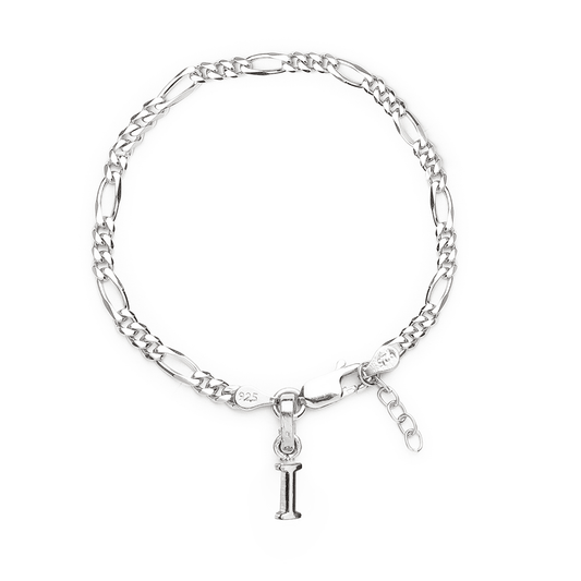 Akshat Sapphire 92.5% pure Sterling Silver Figaro Designer Bracelet with I Alphabet for Girls and women