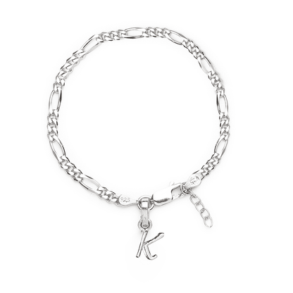 Akshat Sapphire 92.5% pure Sterling Silver Figaro Designer Bracelet with K Alphabet for Girls and women
