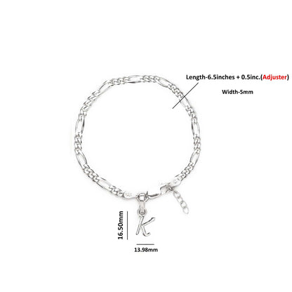 Akshat Sapphire 92.5% pure Sterling Silver Figaro Designer Bracelet with K Alphabet for Girls and women