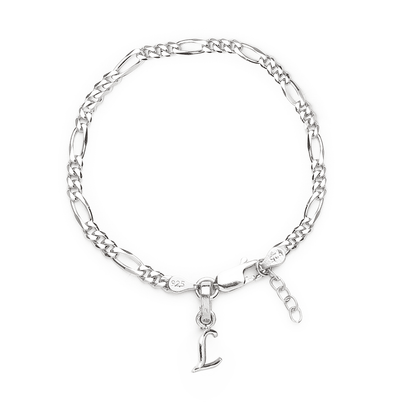 Akshat Sapphire 92.5% pure Sterling Silver Figaro Designer Bracelet with L Alphabet for Girls and women