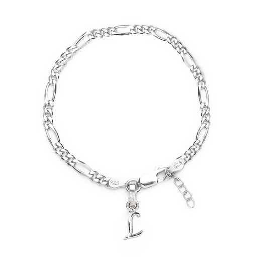 Akshat Sapphire 92.5% pure Sterling Silver Figaro Designer Bracelet with L Alphabet for Girls and women