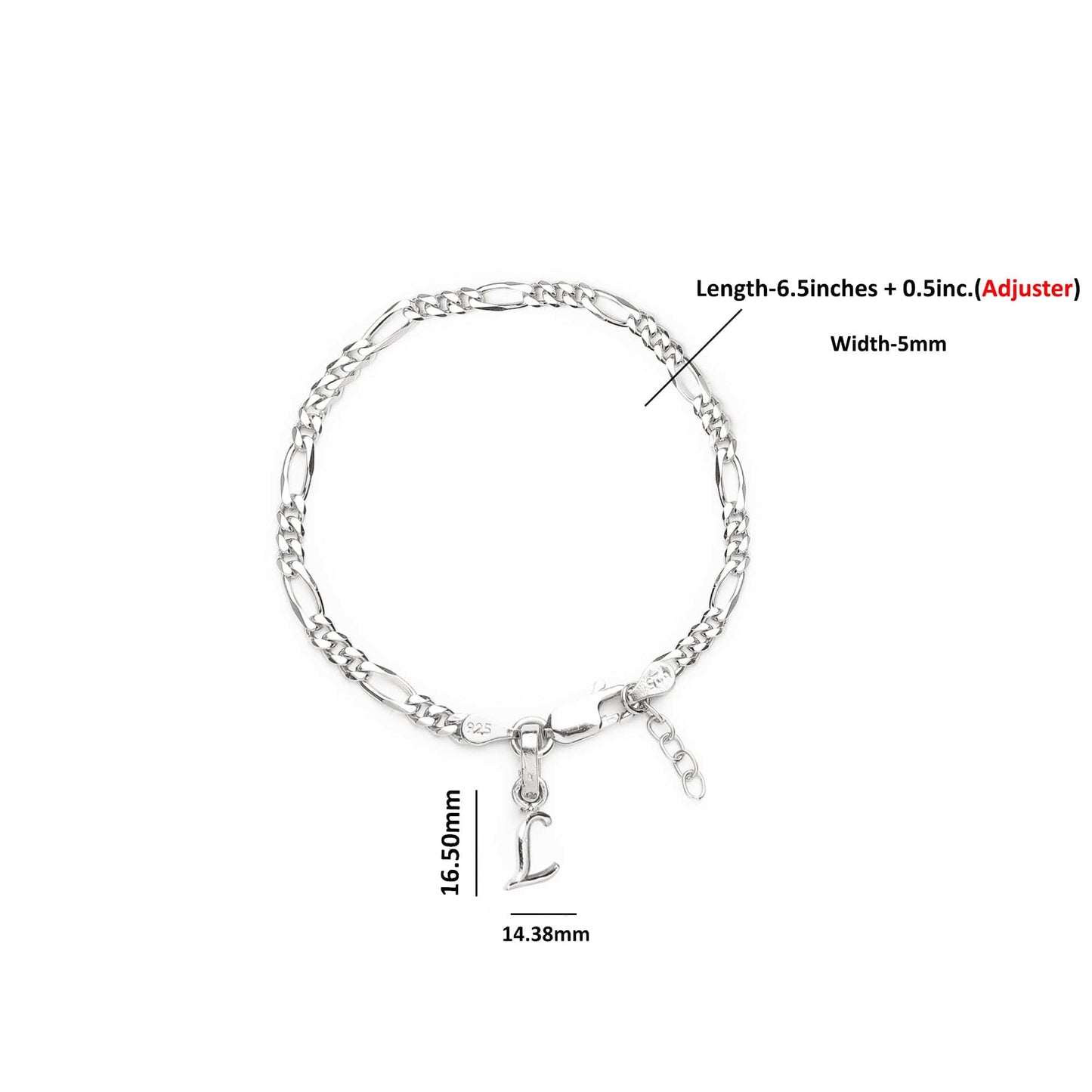 Akshat Sapphire 92.5% pure Sterling Silver Figaro Designer Bracelet with L Alphabet for Girls and women