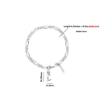 Akshat Sapphire 92.5% pure Sterling Silver Figaro Designer Bracelet with L Alphabet for Girls and women