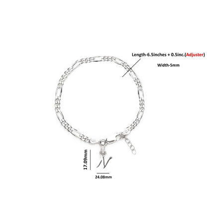 Akshat Sapphire 92.5% pure Sterling Silver Figaro Designer Bracelet with N Alphabet for Girls and women