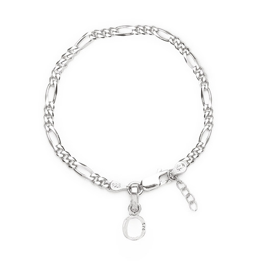 Akshat Sapphire 92.5% pure Sterling Silver Figaro Designer Bracelet with O Alphabet for Girls and women