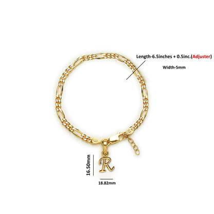Akshat Sapphire 22KT gold plated 92.5% pure Sterling Silver Figaro Designer Bracelet with R Alphabet for Girls and Women