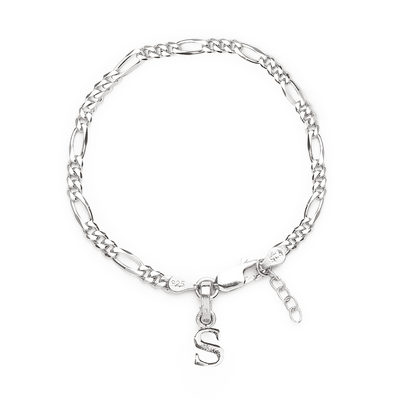 Akshat Sapphire 92.5% pure Sterling Silver Figaro Designer Bracelet with S Alphabet for Girls and women