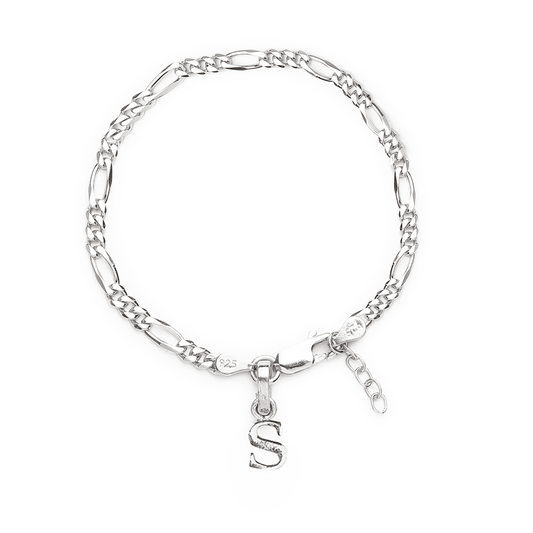 Akshat Sapphire 92.5% pure Sterling Silver Figaro Designer Bracelet with S Alphabet for Girls and women