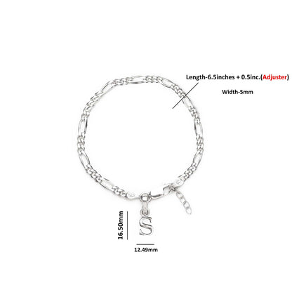 Akshat Sapphire 92.5% pure Sterling Silver Figaro Designer Bracelet with S Alphabet for Girls and women