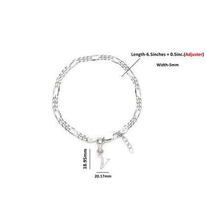 Akshat Sapphire 92.5% pure Sterling Silver Figaro Designer Bracelet with V Alphabet for Girls and women