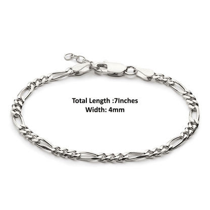 Sterling Silver (92.5% purity) Stylish and Fashionable Figaro Bracelet for Women pure silver Bracelet