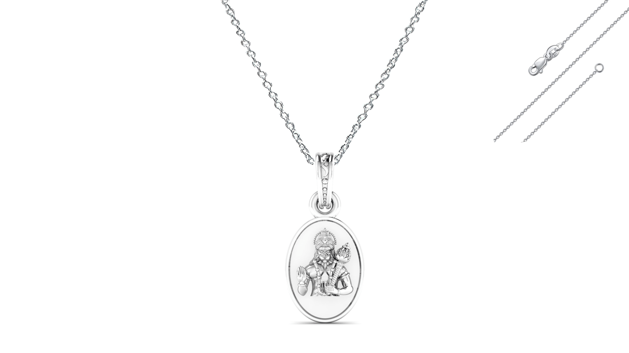 God Hanuman Chain Pendant (Pendant with Anchor Chain- 22 inches) for Men & Women Pure Silver Lord bajrang bali Chain Locket for Good Health & Wealth Akshat Sapphire