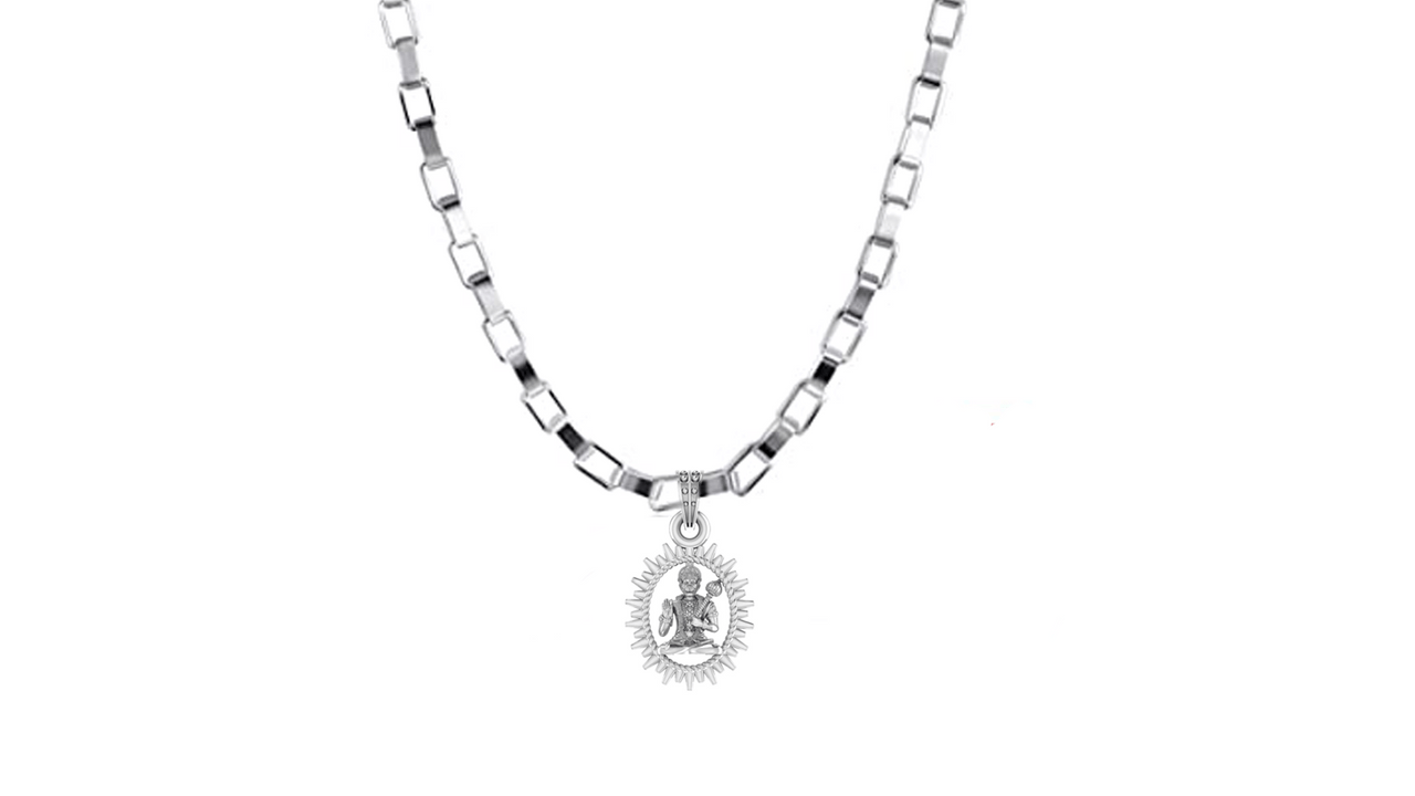 God Hanuman Chain Pendant (Pendant with Box Chain- 22 inches) for Men & Women Pure Silver Lord bajrang bali Chain Locket for Good Health & Wealth Akshat Sapphire