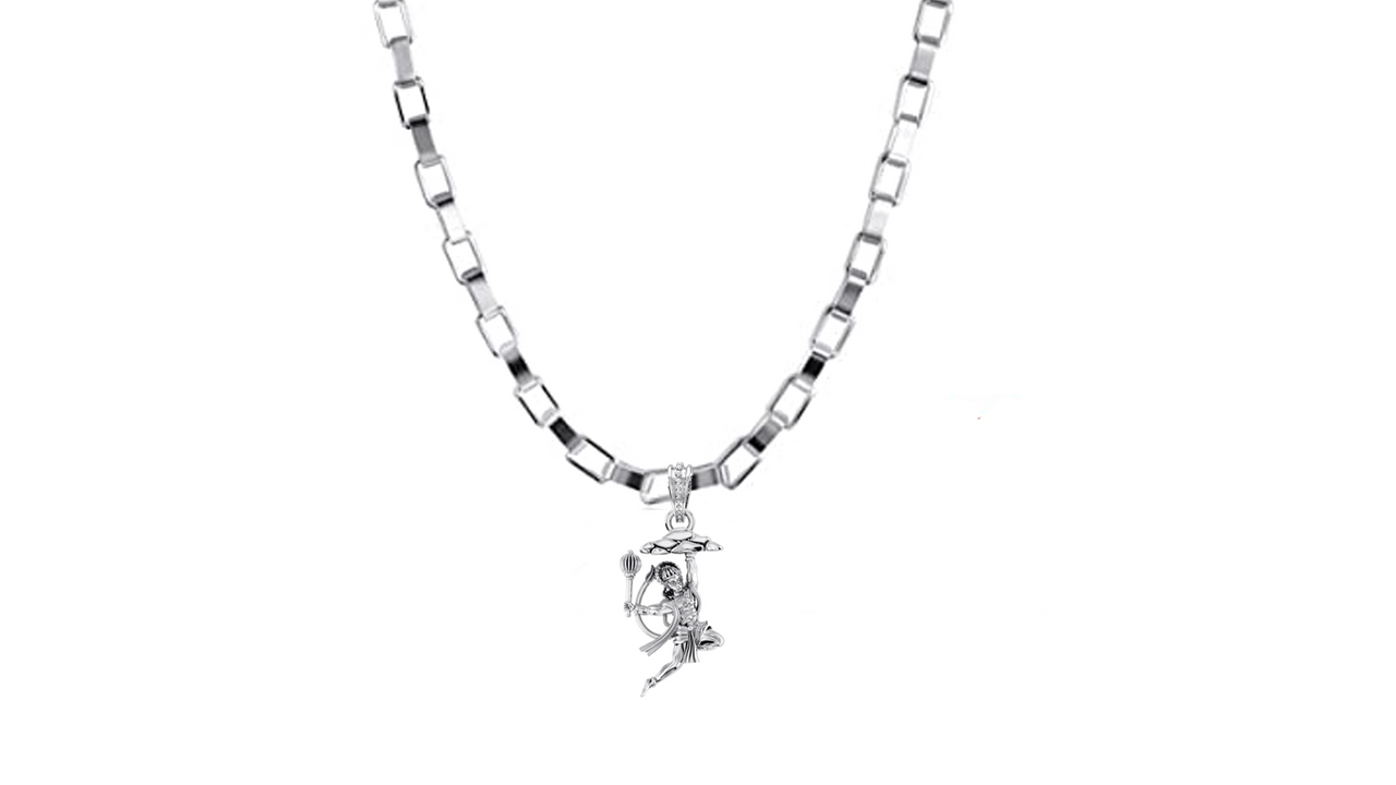 God Hanuman Chain Pendant (Pendant with Box Chain- 22 inches) for Men & Women Pure Silver Lord bajrang bali Chain Locket for Good Health & Wealth Akshat Sapphire