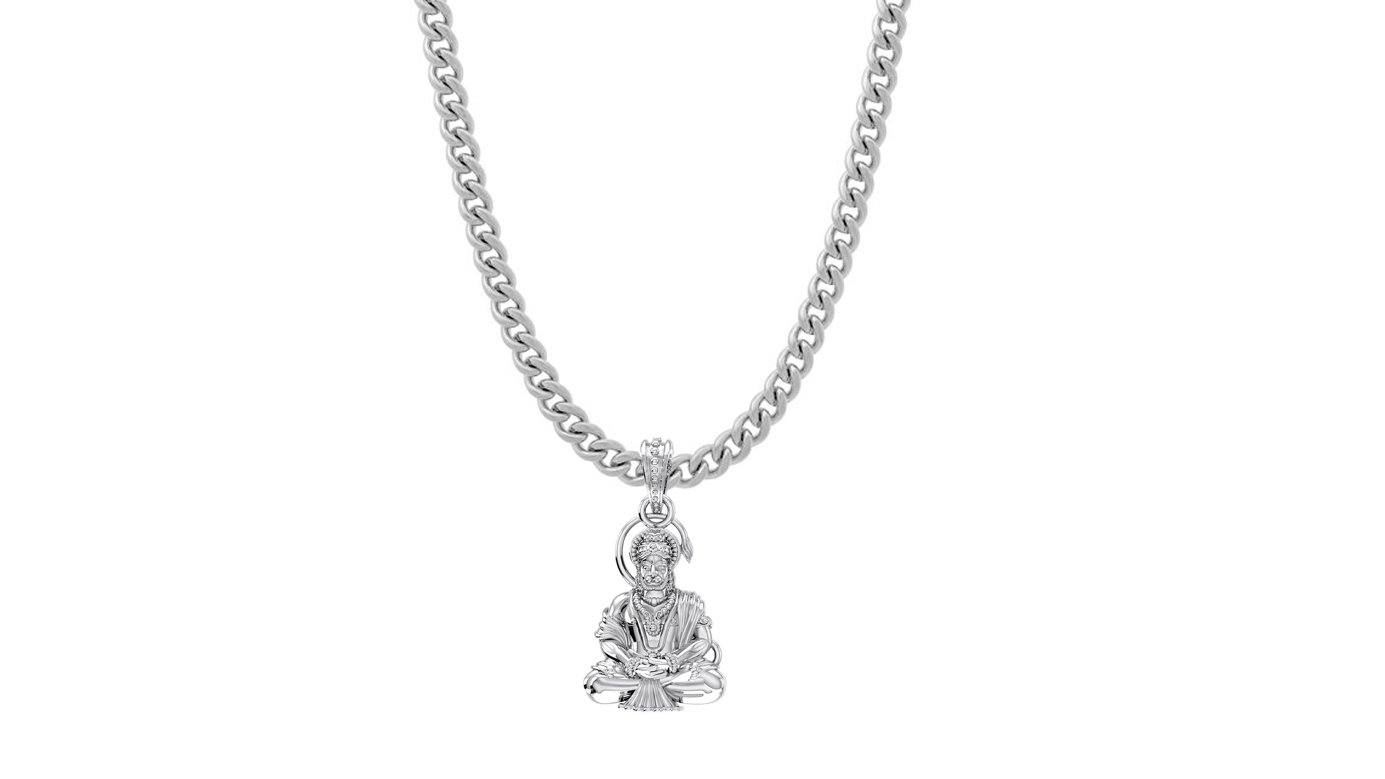 God Hanuman Chain Pendant (Pendant with Curb Chain- 22 inches) for Men & Women Pure Silver Lord bajrang bali Chain Locket for Good Health & Wealth Akshat Sapphire