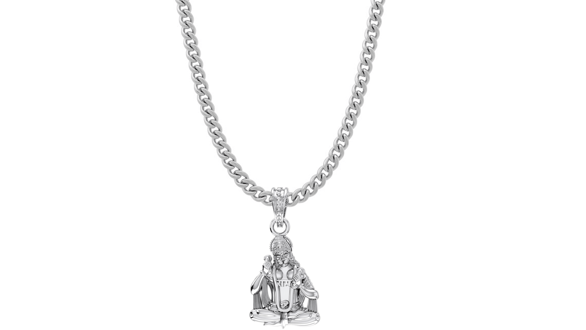 God Hanuman Chain Pendant (Pendant with Curb Chain- 22 inches) for Men & Women Pure Silver Lord bajrang bali Chain Locket for Good Health & Wealth Akshat Sapphire
