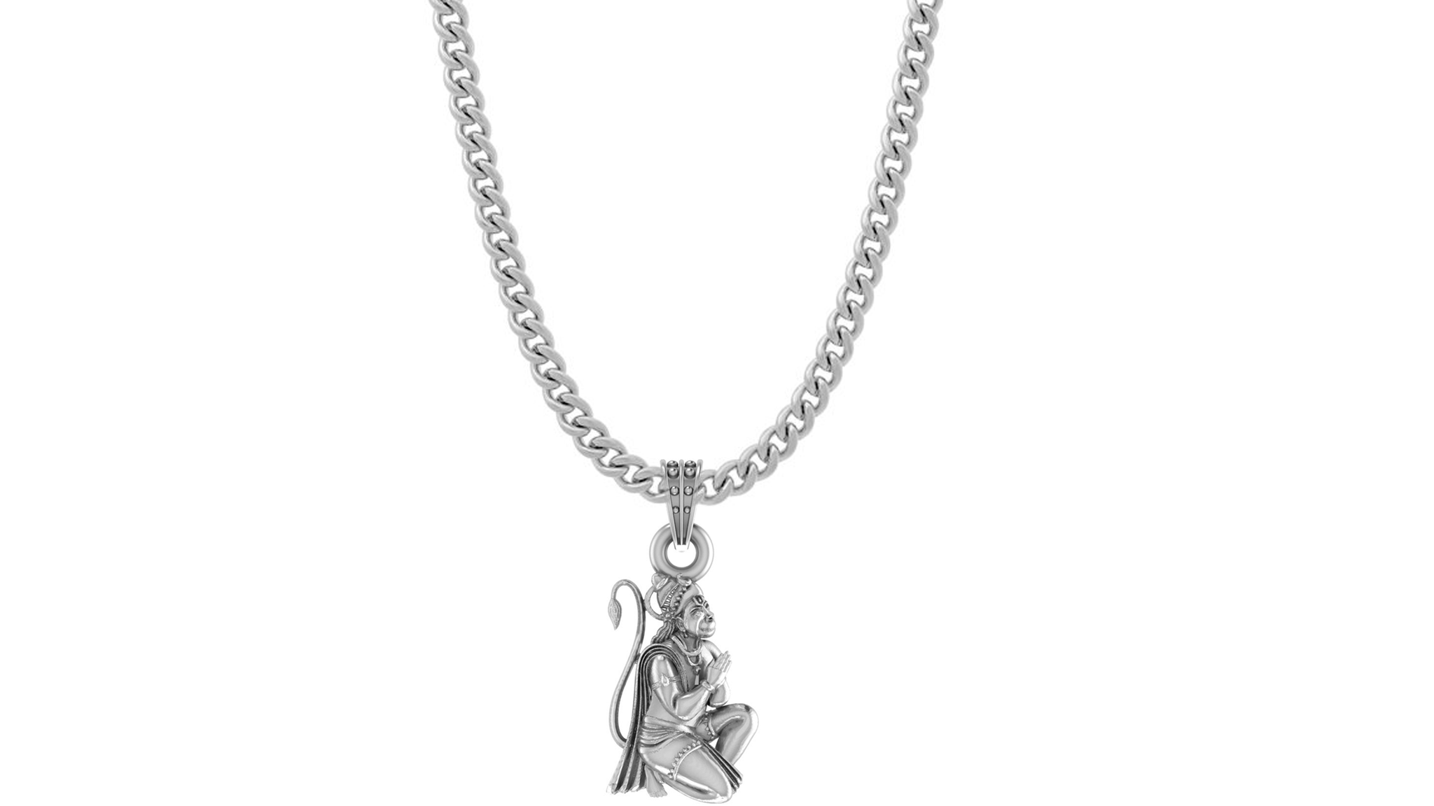 God Hanuman Chain Pendant (Pendant with Curb Chain- 22 inches) for Men & Women Pure Silver Lord bajrang bali Chain Locket for Good Health & Wealth Akshat Sapphire