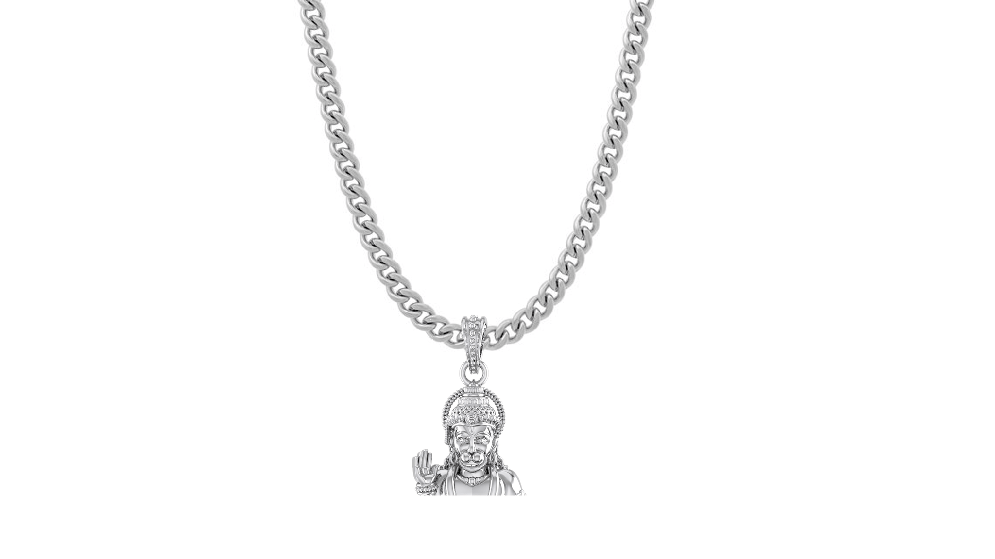 God Hanuman Chain Pendant (Pendant with Curb Chain- 22 inches) for Men & Women Pure Silver Lord bajrang bali Chain Locket for Good Health & Wealth Akshat Sapphire