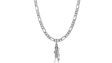 God Hanuman Chain Pendant (Pendant with Figaro Chain- 22 inches) for Men & Women Pure Silver Lord bajrang bali Chain Locket for Good Health & Wealth Akshat Sapphire