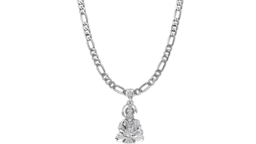 God Hanuman Chain Pendant (Pendant with Figaro Chain- 22 inches) for Men & Women Pure Silver Lord bajrang bali Chain Locket for Good Health & Wealth Akshat Sapphire