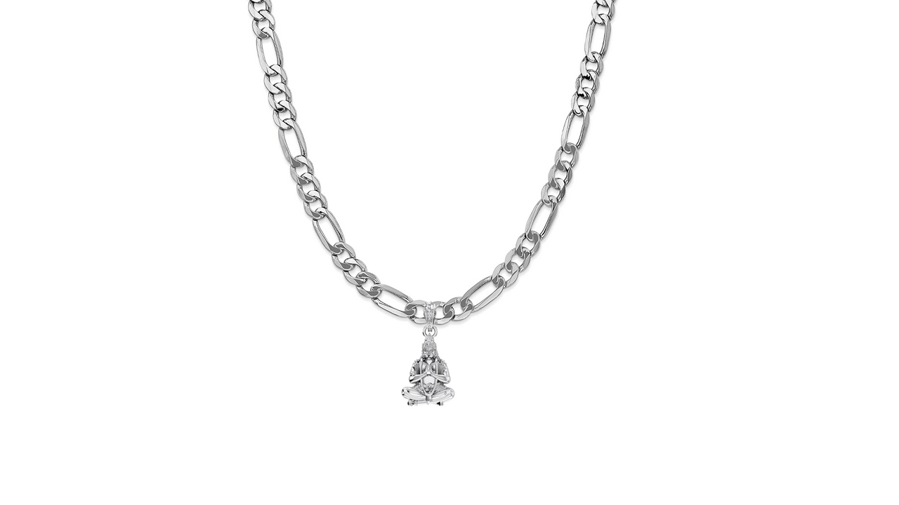 God Hanuman Chain Pendant (Pendant with Figaro Chain- 22 inches) for Men & Women Pure Silver Lord bajrang bali Chain Locket for Good Health & Wealth Akshat Sapphire