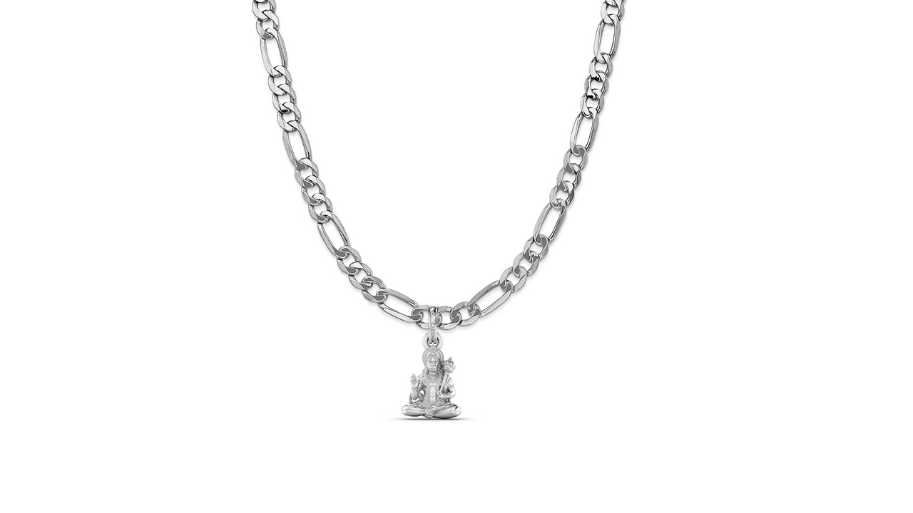 God Hanuman Chain Pendant (Pendant with Figaro Chain- 22 inches) for Men & Women Pure Silver Lord bajrang bali Chain Locket for Good Health & Wealth Akshat Sapphire