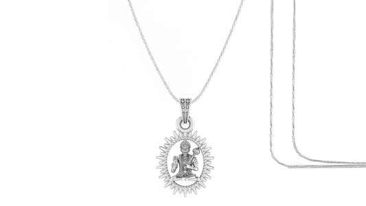 God Hanuman Chain Pendant (Pendant with Rope Chain- 22 inches) for Men & Women Pure Silver Lord bajrang bali Chain Locket for Good Health & Wealth Akshat Sapphire