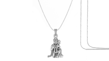 God Hanuman Chain Pendant (Pendant with Rope Chain- 22 inches) for Men & Women Pure Silver Lord bajrang bali Chain Locket for Good Health & Wealth Akshat Sapphire