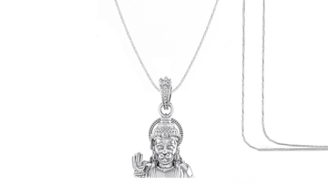 God Hanuman Chain Pendant (Pendant with Rope Chain- 22 inches) for Men & Women Pure Silver Lord bajrang bali Chain Locket for Good Health & Wealth Akshat Sapphire