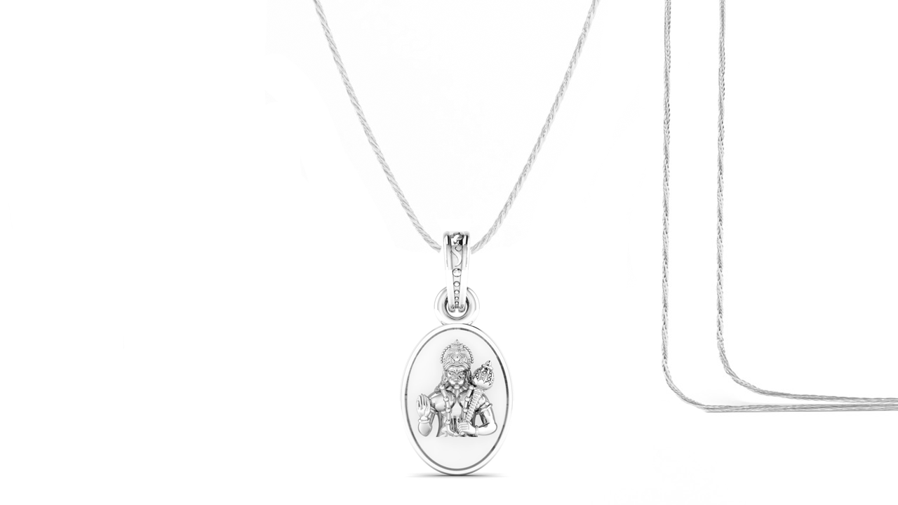 God Hanuman Chain Pendant (Pendant with Rope Chain- 22 inches) for Men & Women Pure Silver Lord bajrang bali Chain Locket for Good Health & Wealth Akshat Sapphire