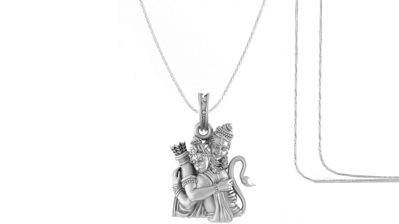 God Hanuman Chain Pendant (Pendant with Rope Chain- 22 inches) for Men & Women Pure Silver Lord bajrang bali Chain Locket for Good Health & Wealth Akshat Sapphire