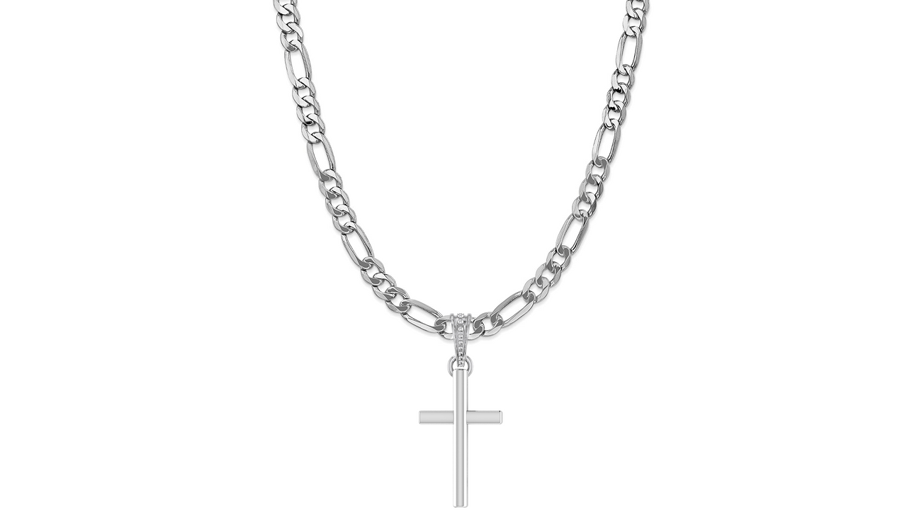 God Jesus Chain Pendant (Pendant with Figaro Chain-22 inches) for Men & Women Pure Silver Lord Isa masih Chain Locket for Good Health & Wealth Akshat Sapphire