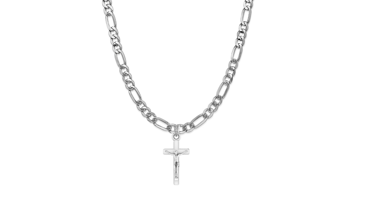 God Jesus Chain Pendant (Pendant with Figaro Chain-22 inches) for Men & Women Pure Silver Lord Isa masih Chain Locket for Good Health & Wealth Akshat Sapphire