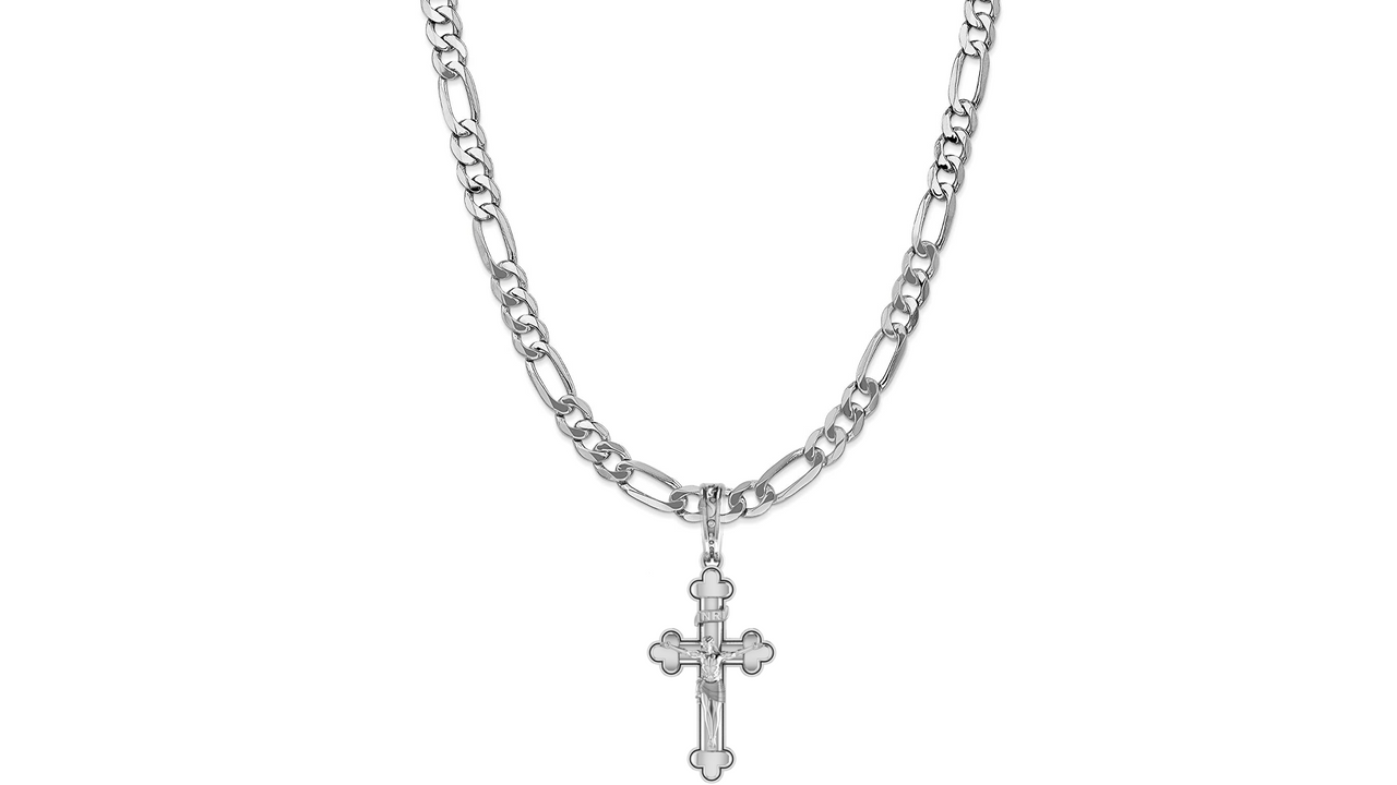 God Jesus Chain Pendant (Pendant with Figaro Chain-22 inches) for Men & Women Pure Silver Lord Isa masih Chain Locket for Good Health & Wealth Akshat Sapphire