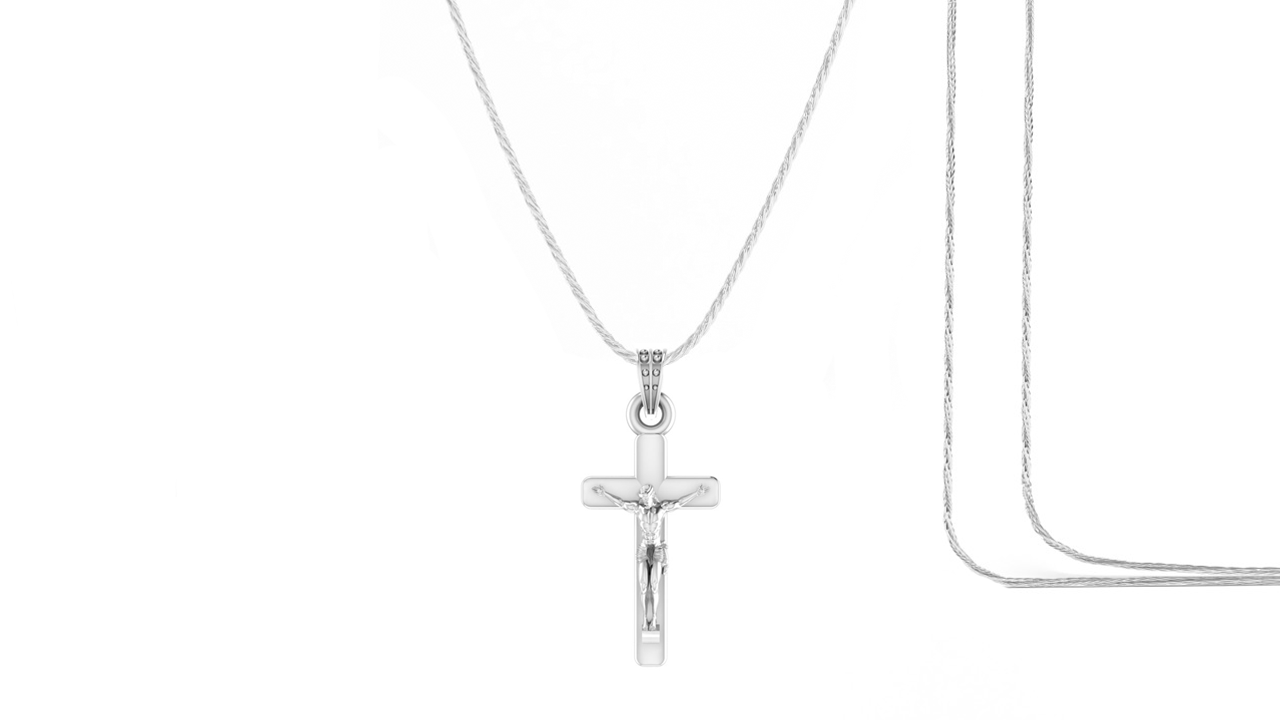 God Jesus Chain Pendant (Pendant with Rope Chain-22 inches) for Men & Women Pure Silver Lord Isa masih Chain Locket for Good Health & Wealth Akshat Sapphire