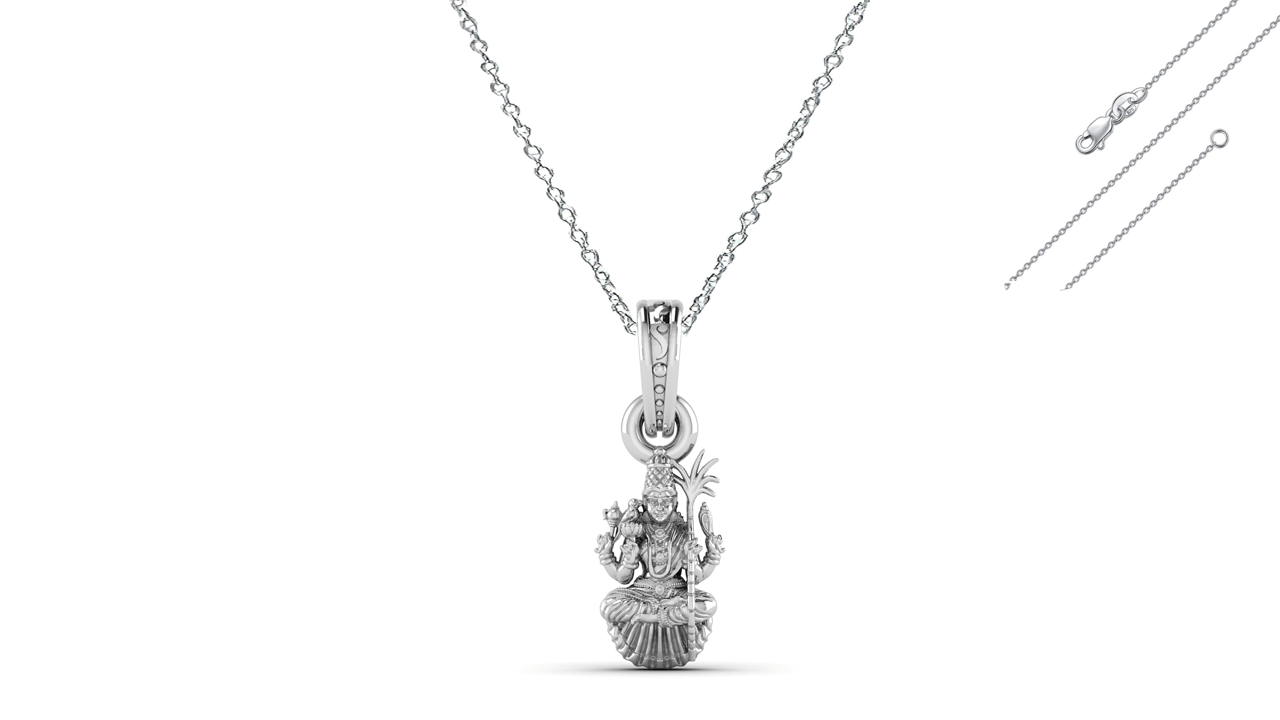 Goddess Maa Lalitha Parameswari Chain Pendant (Pendant with Anchor Chain-22 inches) for Men & Women Pure Silver Lord Ma Lalita Sahasranamam Tripura Sundari chain Locket for Good Health & Wealth Akshat Sapphire