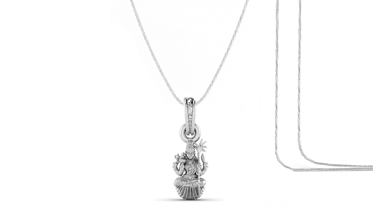 Goddess Maa Lalitha Parameswari Chain Pendant (Pendant with Rope Chain) for Men & Women Pure Silver Lord Ma Lalita Sahasranamam Tripura Sundari chain Locket for Good Health & Wealth Akshat Sapphire