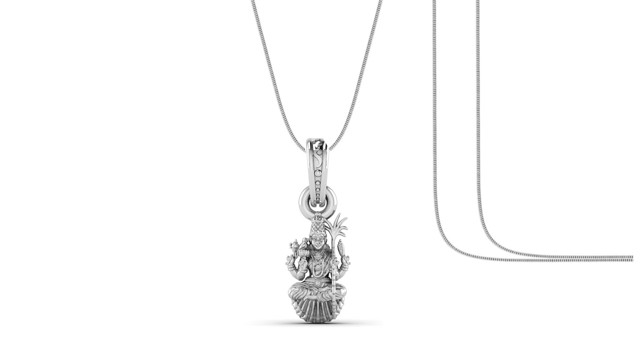 Goddess Maa Lalitha Parameswari Chain Pendant (Pendant with snake Chain) for Men & Women Pure Silver Lord Ma Lalita Sahasranamam Tripura Sundari chain Locket for Good Health & Wealth Akshat Sapphire