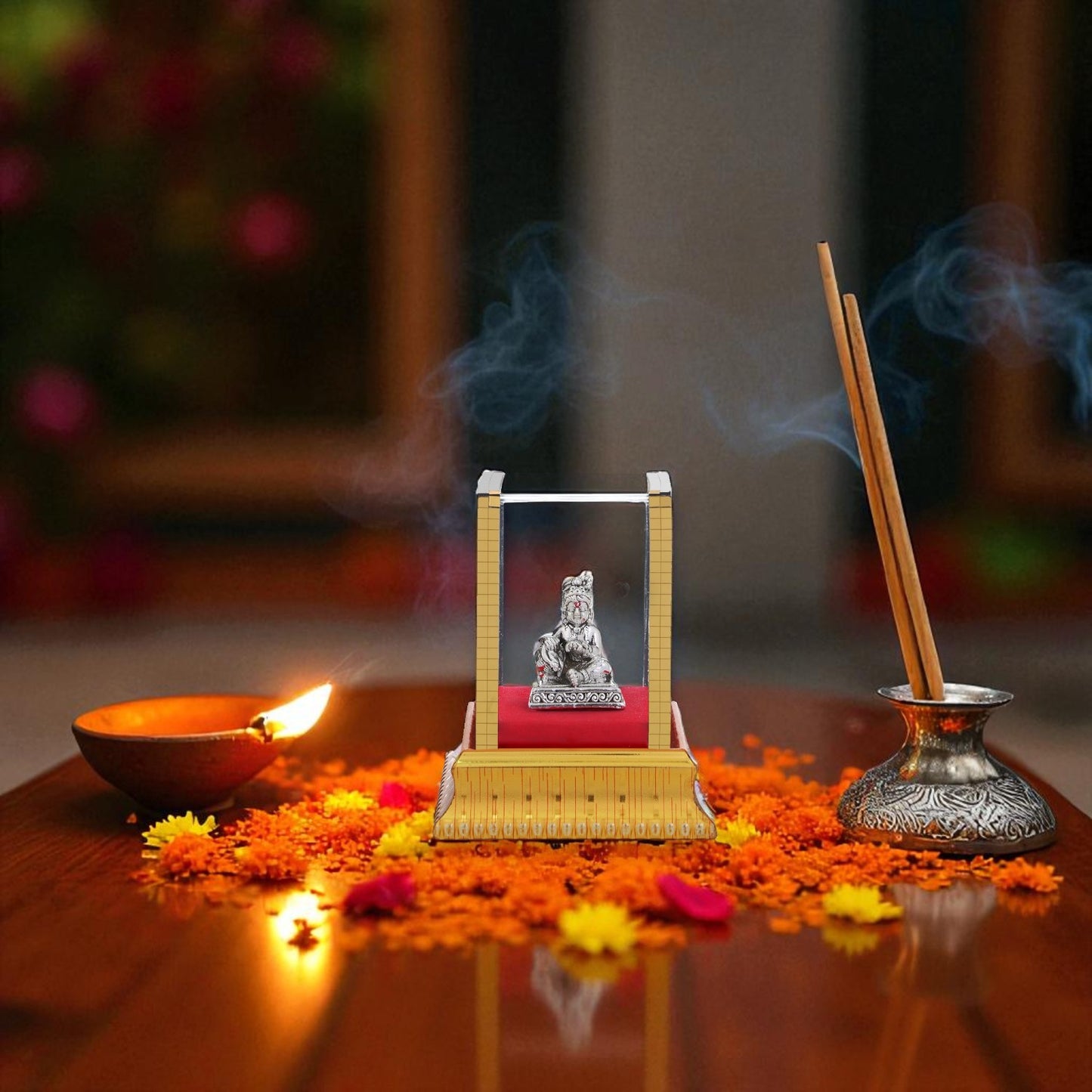 99.9% Pure Silver Laddu Gopal Idol with Acrylic Box for Pooja Room, office desk & Car Dashboard