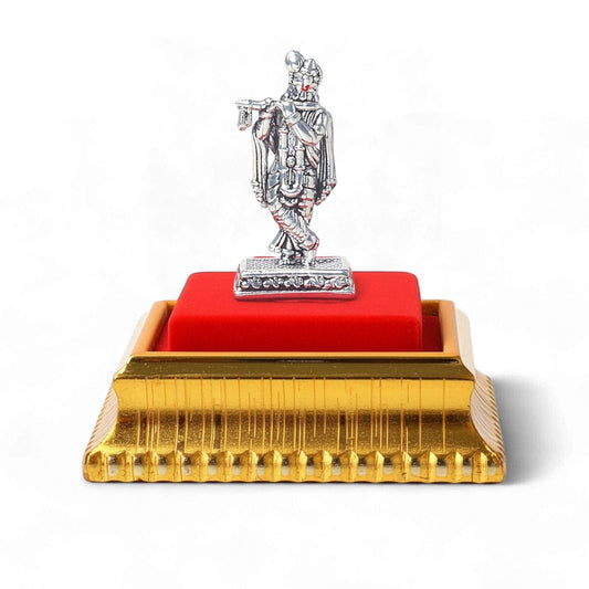 Akhsat Sapphire 99.9% Pure Silver Lord Krishna Idol with Acrylic Box for Pooja Room, office desk, Car Dashboard